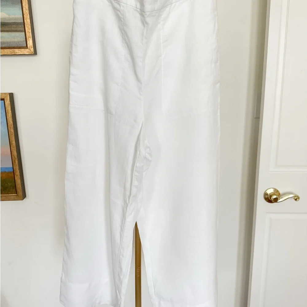 The White Company White Linen Wide Leg Crop Pants Size 6 NWOT Flat Front Pockets - Picture 2 of 7